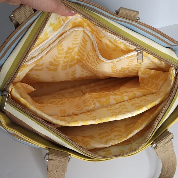 Large Laptop Bag Triple Compartment Multicoloured Neutral Stripes - Picture 6 of 16